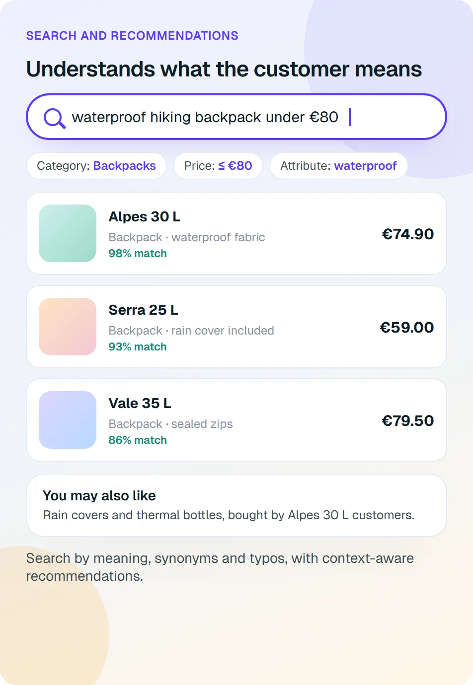 Example of smart search in an online store with natural-language filters